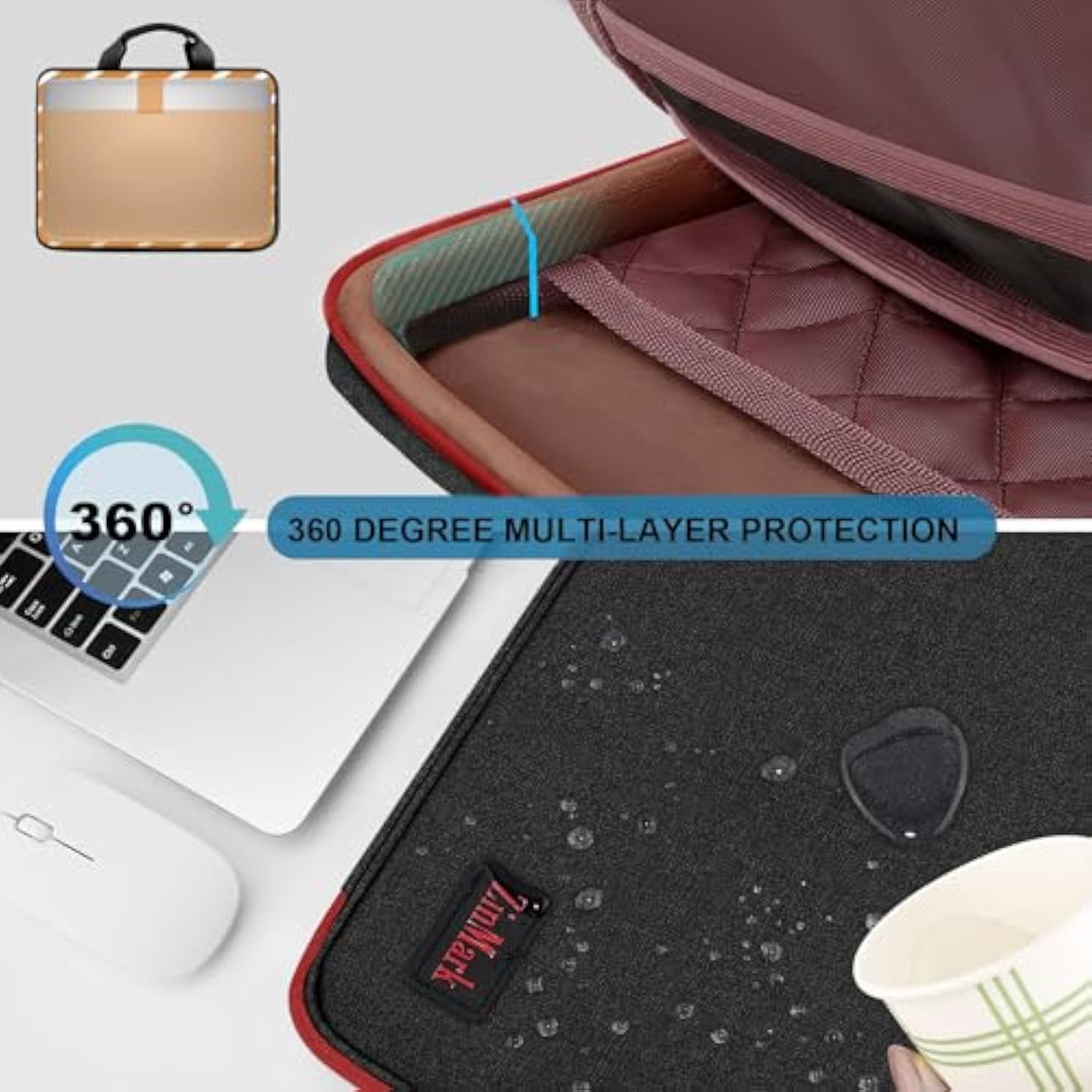 Laptop Case 15.6 Inch Briefcase Military-Grade Protection With Detachable Belt Bag, Compatible All Model Of 15-16 Inch Macbook Pro And Most Popular 15.6 Inch Notebooks Chromebooks (Black Red)