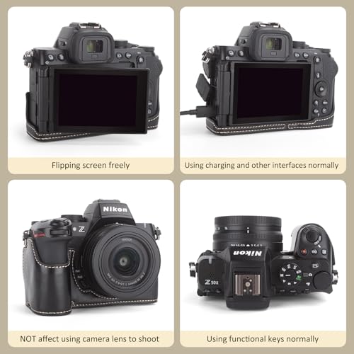 Case For Nikon Z50 Ii Camera, Pu Leather Z50 Ii Half Protective Case With Opening Bottom And Hand Grip Design - Retro Style Black
