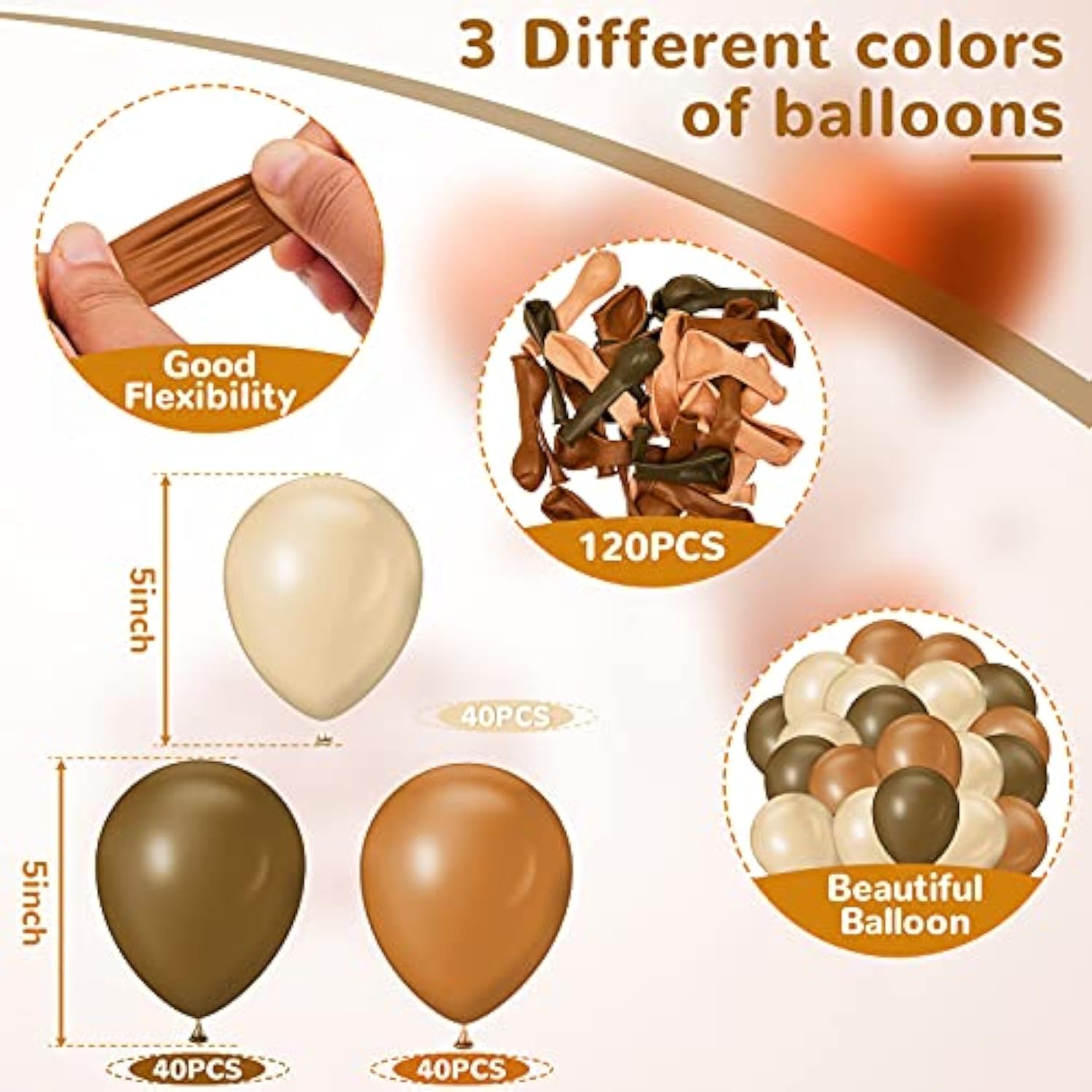 120 Pcs 5 Inch Brown Balloons Western Party Decorations Coffee Brown Cowboy Balloons For Highland Cow Baby Shower Farm Birthday Party Supplies(Caramel, Coffee, Apricot)