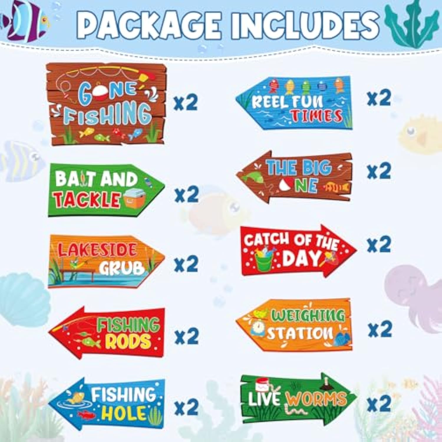 20-Pc “Gone Fishing” Sign Set Kids Fishing Party Decor