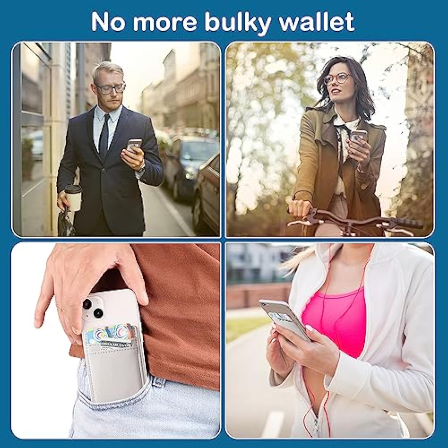 2-Pack Leather Phone Wallet, Adhesive Card Holder for iPhone & Android - White, Grey