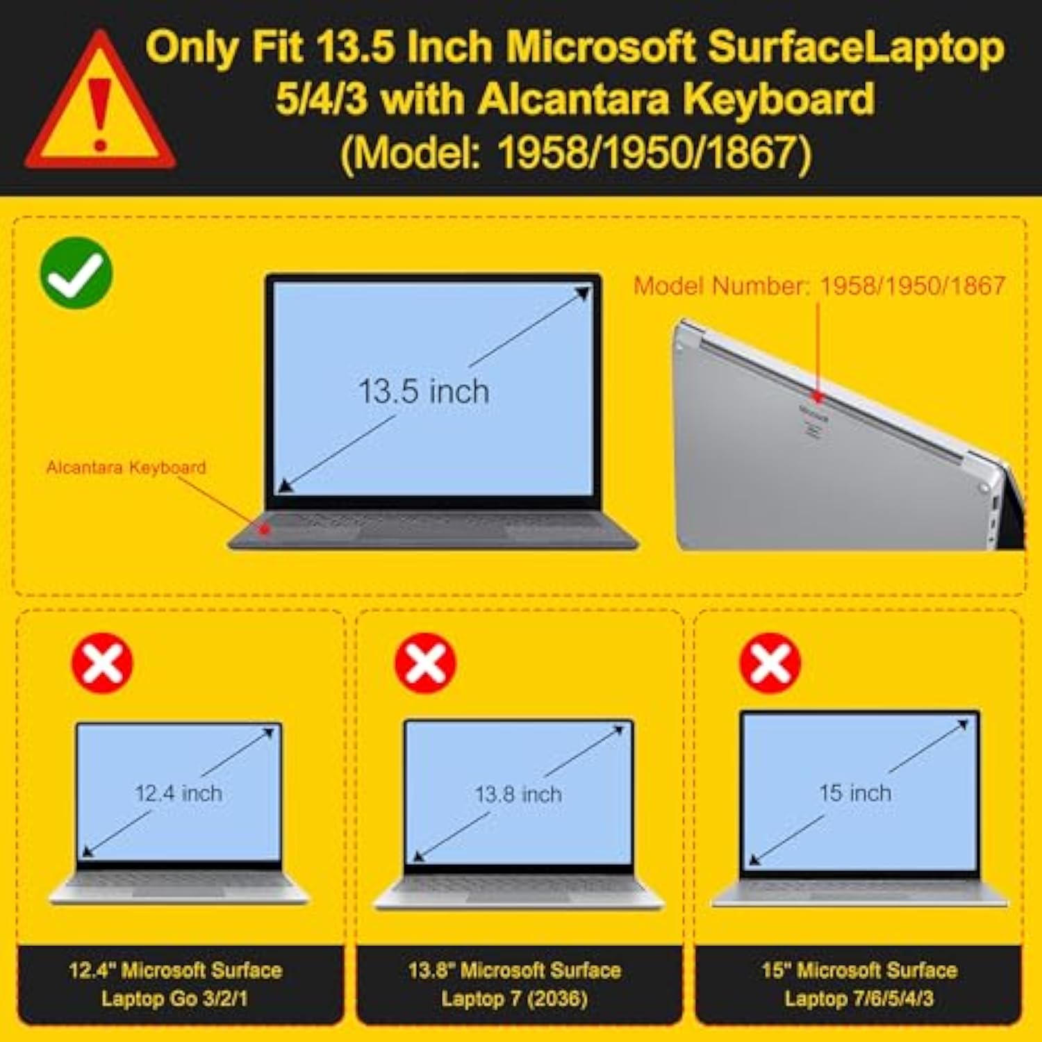 Case For 13.5" Microsoft Surface Laptop 5/4/3 With Alcantara Palm Rest Only 2022 2021 2019 Release Models: 1950/1958/1867, Plastic Hard Shell Case With Keyboard Cover,Matte White
