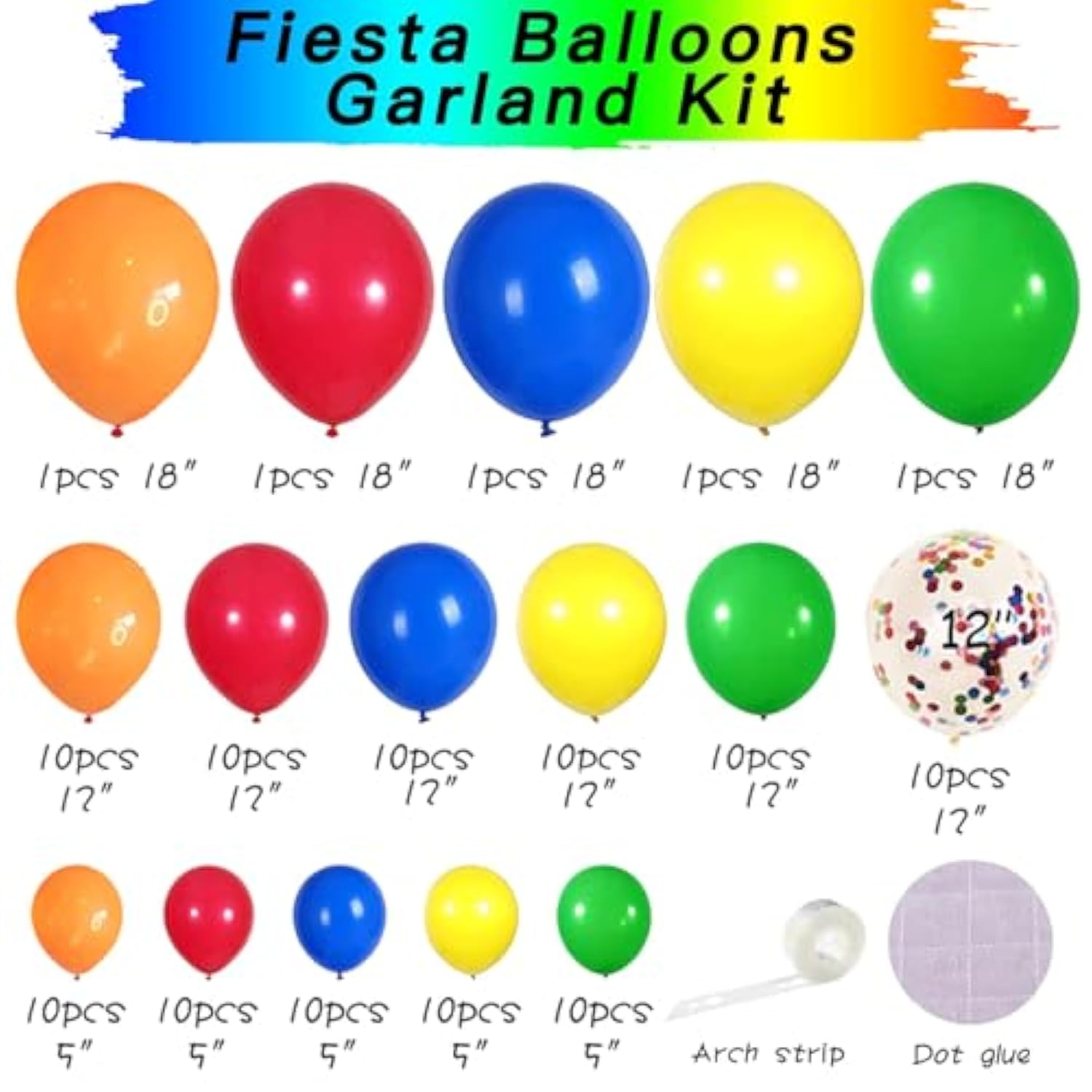 Fiesta Balloons Garland Arch Kit,117Pcs Rianbow Confetti Balloons In 4