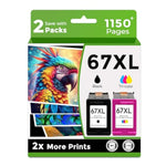 67Xl Ink S Black/Color Combo Pack Replacement For Hp 67 Ink Xl 6055 Hp67Xl Hp67 For 2700 2700E 2855E 2752 2742E 2755 2755E 4100 4152E 4155 6000 6055E 6400 6458 6452 6455E Printer, 2 Pack