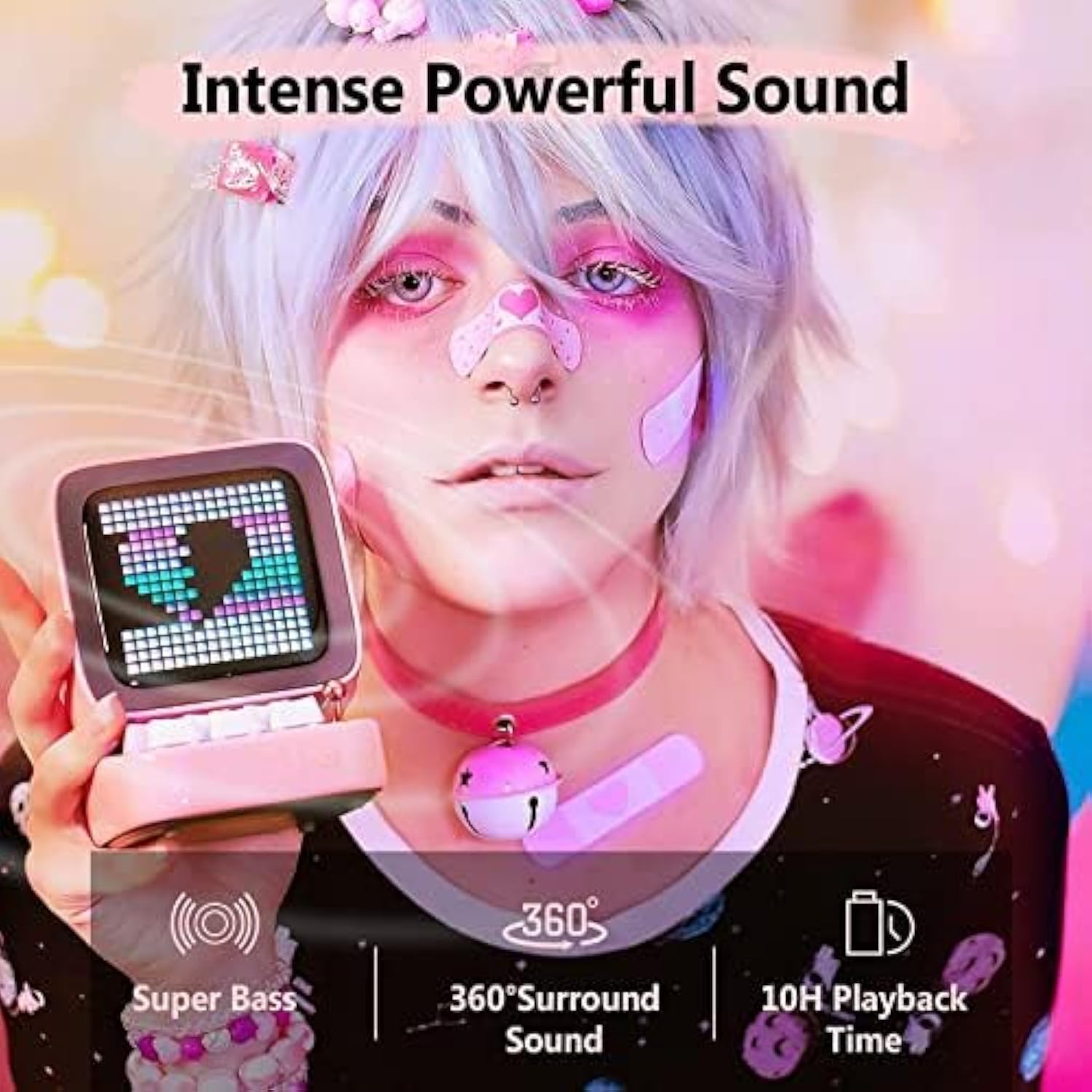 Divoom Ditoo Retro Pixel Art Game Bluetooth Speaker with 16X16 LED App Controlled Front Screen (Pink)