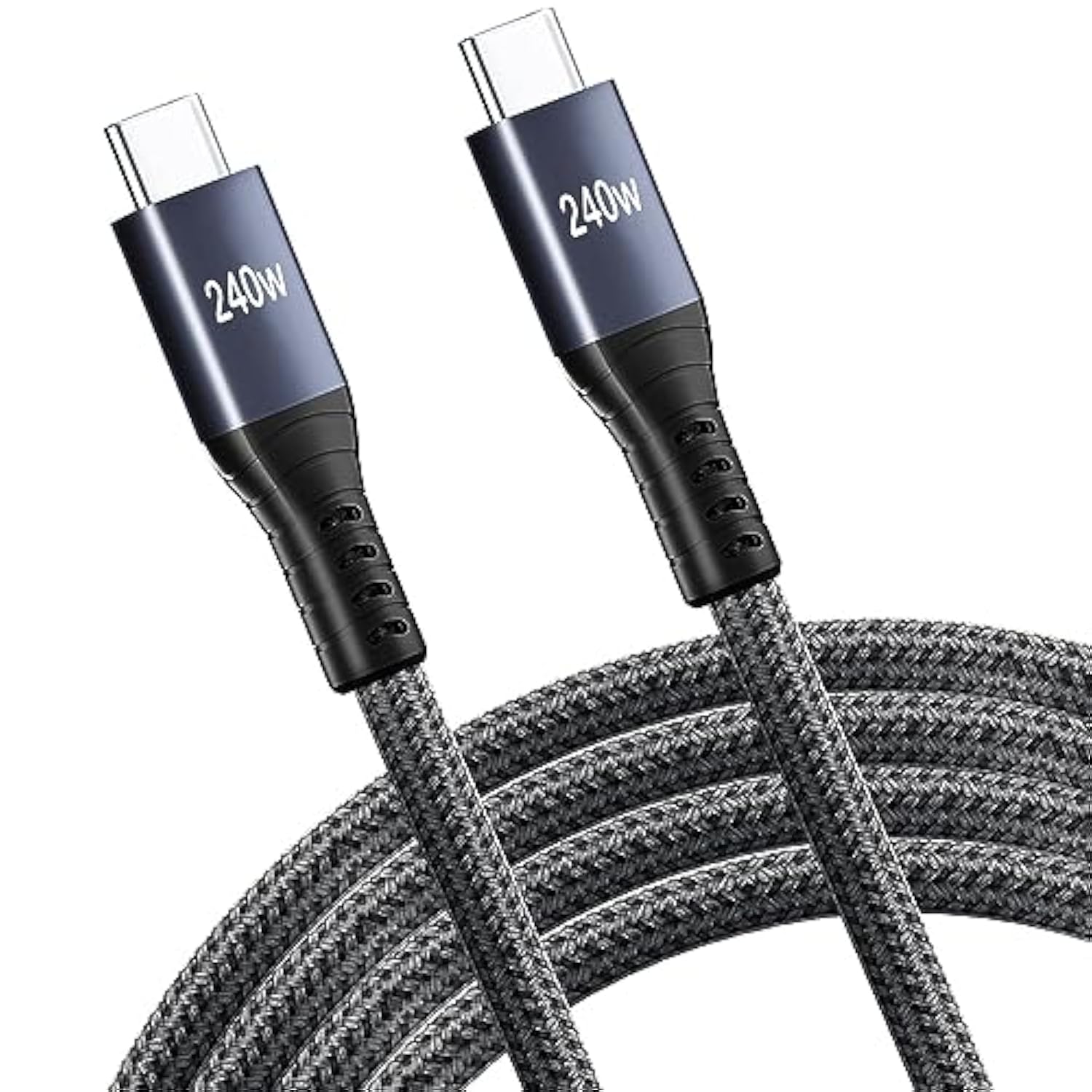 10Ft Grey Usb-C To Usb-C Woven Charge Cable, Super Fast Charging, Compatible With Macbook Pro/Air, Iphone 15 Plus, Ipad Pro, Samsung Galaxy S24/S23/S22/S21, Pixel, Laptops