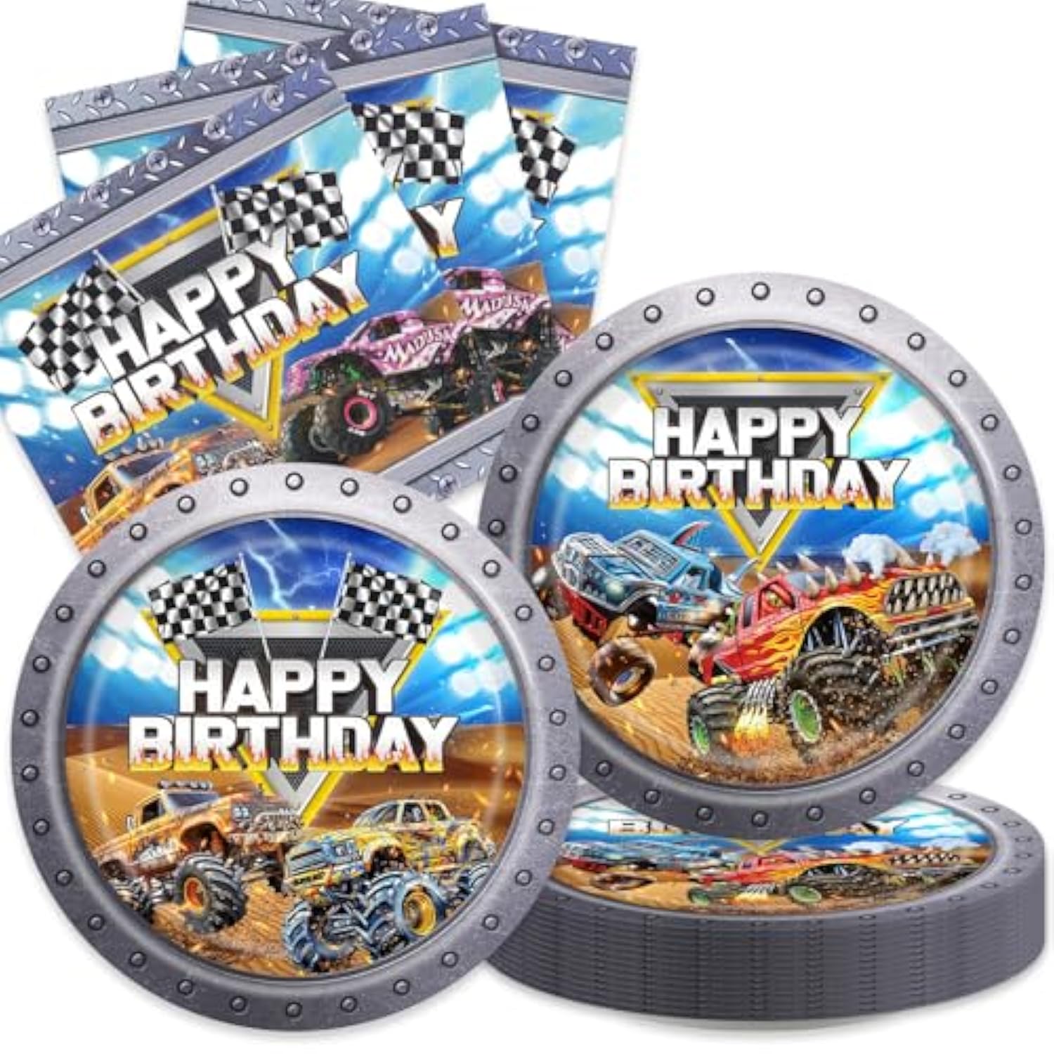 40Packs Monster Truck Party Supplies Plates + Napkin Monster Truck Birthday Party Decorations