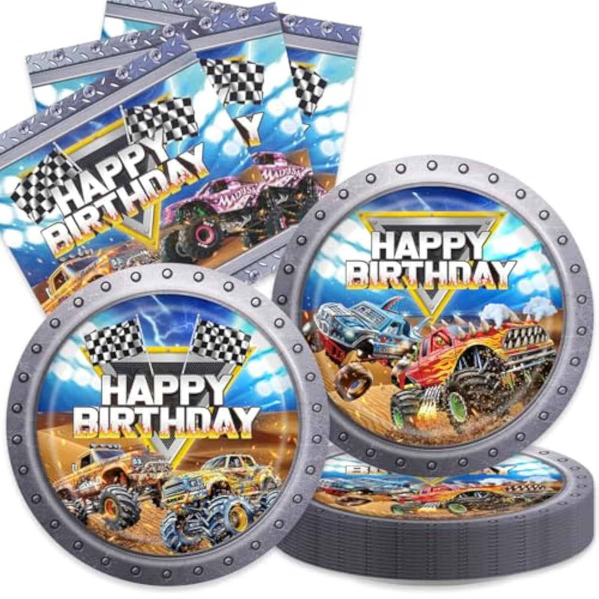 40Packs Monster Truck Party Supplies Plates + Napkin Monster Truck Birthday Party Decorations