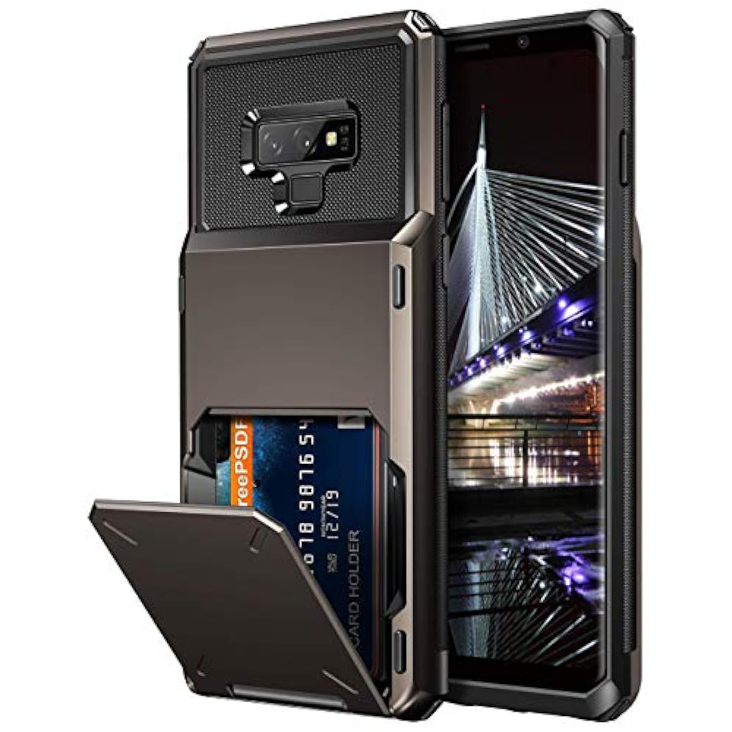 Case For Galaxy Note 9 Case Wallet 4Slot Pocket Credit Card Id Holder Scratch Resistant Dual Layer Protective Bumper Rugged Rubber Armor Hard Shell Cover For Samsung Galaxy Note 9 Gun Metal