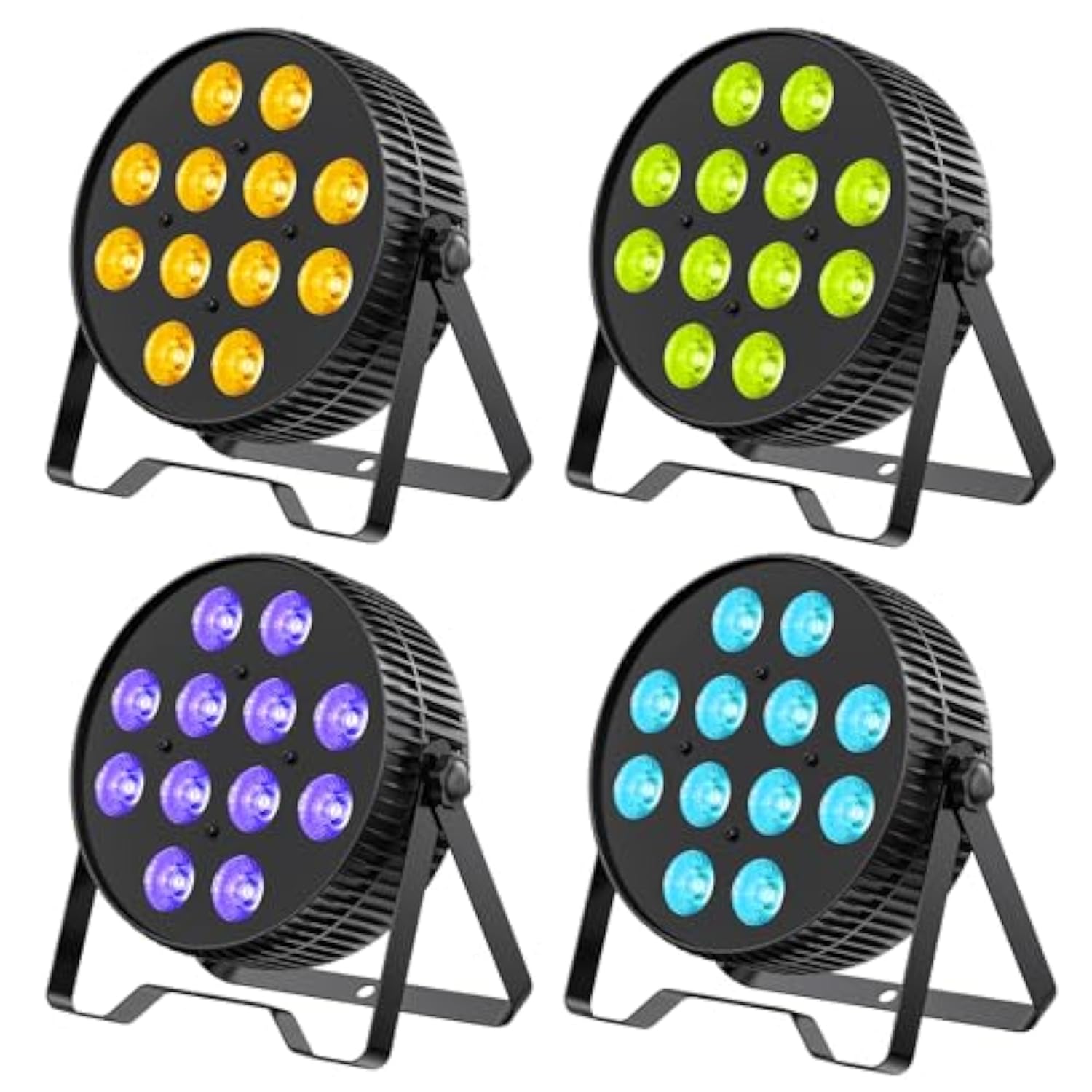Led Stage Lights, 12X18W Dj Par Light, Rgb+Lime+Amber+Uv 6-In-1 Wash/Strobe Effect Stage Lighting, Dmx512/Sound Activated Uplighting Lights For Dj, Parties, Concerts, Bars, 4-Pack