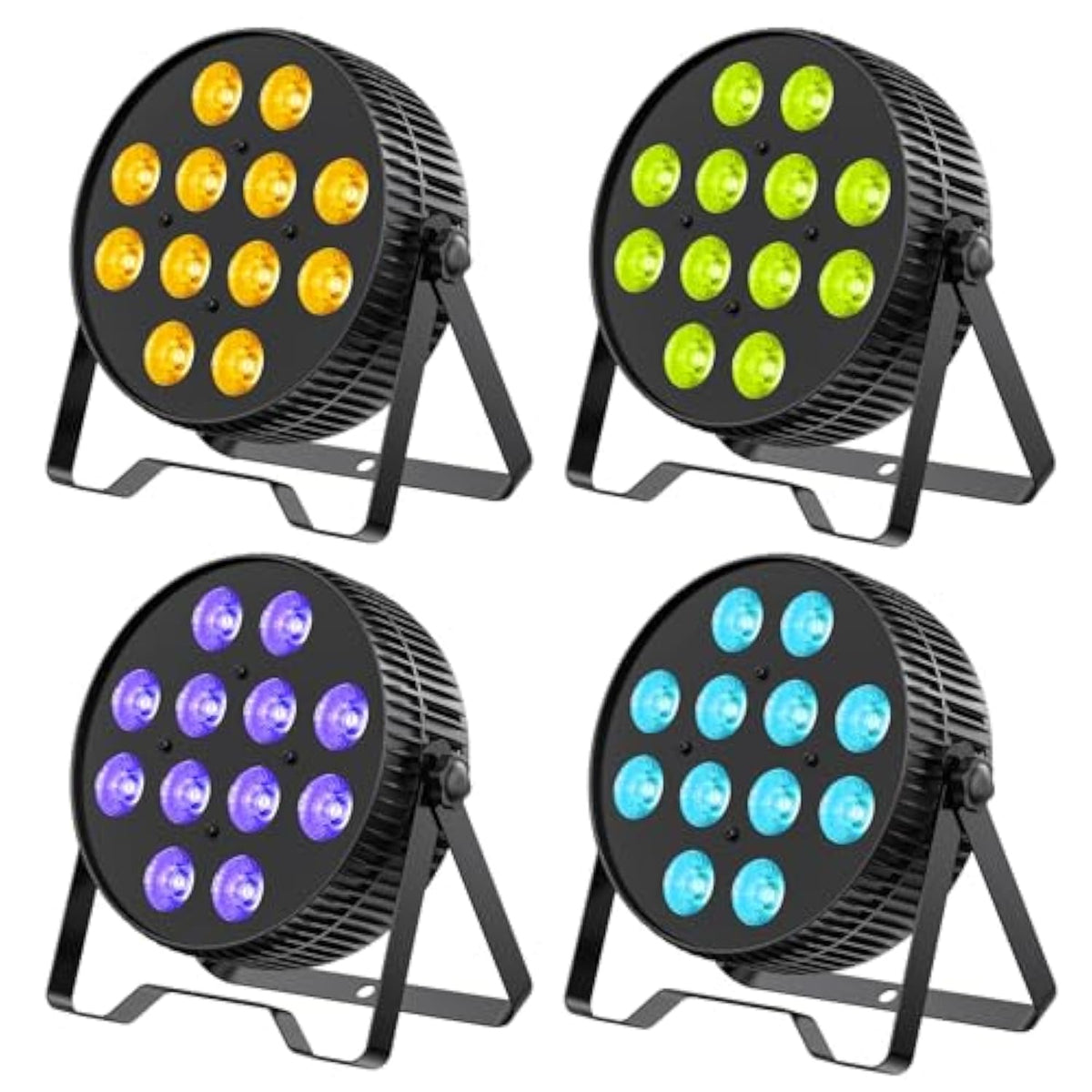 Led Stage Lights, 12X18W Dj Par Light, Rgb+Lime+Amber+Uv 6-In-1 Wash/Strobe Effect Stage Lighting, Dmx512/Sound Activated Uplighting Lights For Dj, Parties, Concerts, Bars, 4-Pack