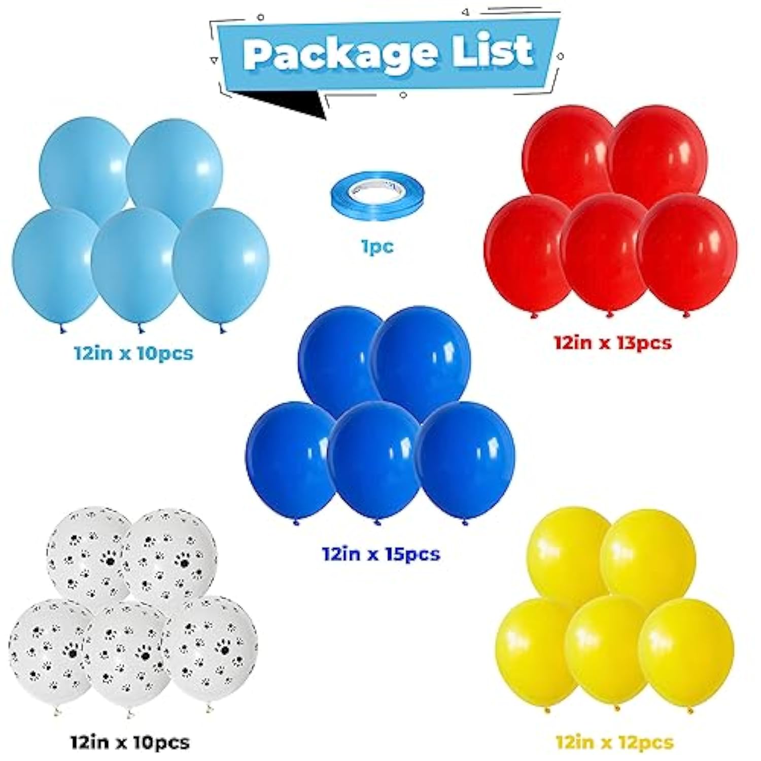 60pcs Paw Print Balloons Red Yellow Blue for Puppy Theme Kids Party Decor