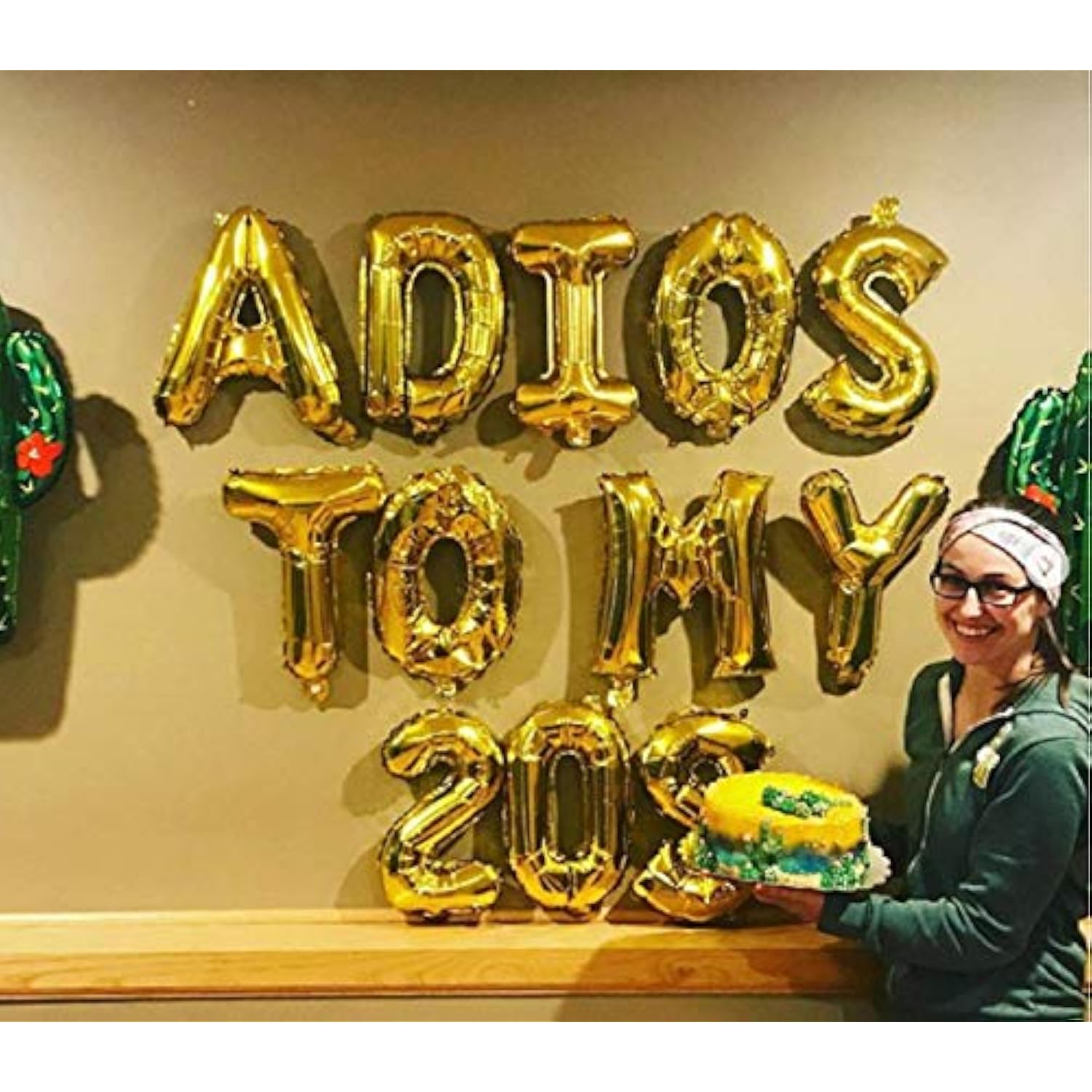 3-pc “Adios to My 20s” balloons with fiesta cactus theme for 30th birthday décor