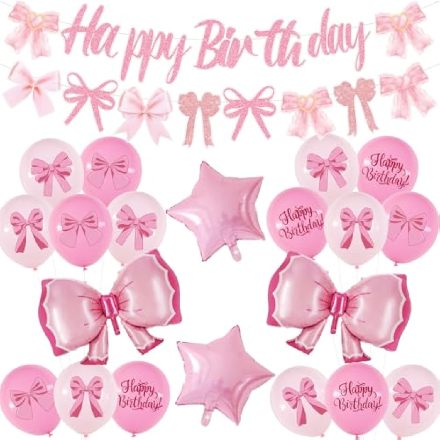 Pink Bow Birthday Party Decorations , Bow Theme Pink Coquette Birthday Decorations Bow Banner And Balloons For Girls' Party Baby Shower Bachelorette Party