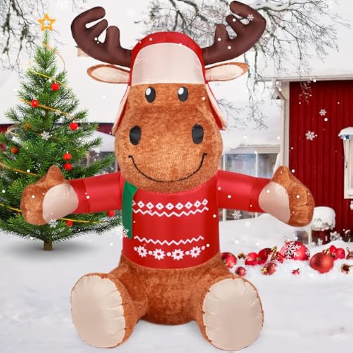 6 Ft Christmas Inflatable Outdoor Decorations, Inflatables Plush Reindeer Yard Decor With Christmas Hat & Sweater, Built