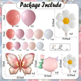 Spring Butterfly Birthday Party Decorations, 154Pcs Daisy Flower Pink Purple Balloons Arch Garland Kit With Butterfly Foil Balloons For Baby Shower Garden Tea Party Wedding Supplies