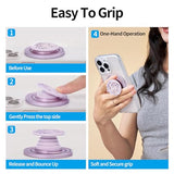 Cell Phone Grip for with Kickstand, Secure Hold for iPhone Cases, Adjustable Foldable Desktop Phone Holder Cradle Dock Compatible (141 Flower)