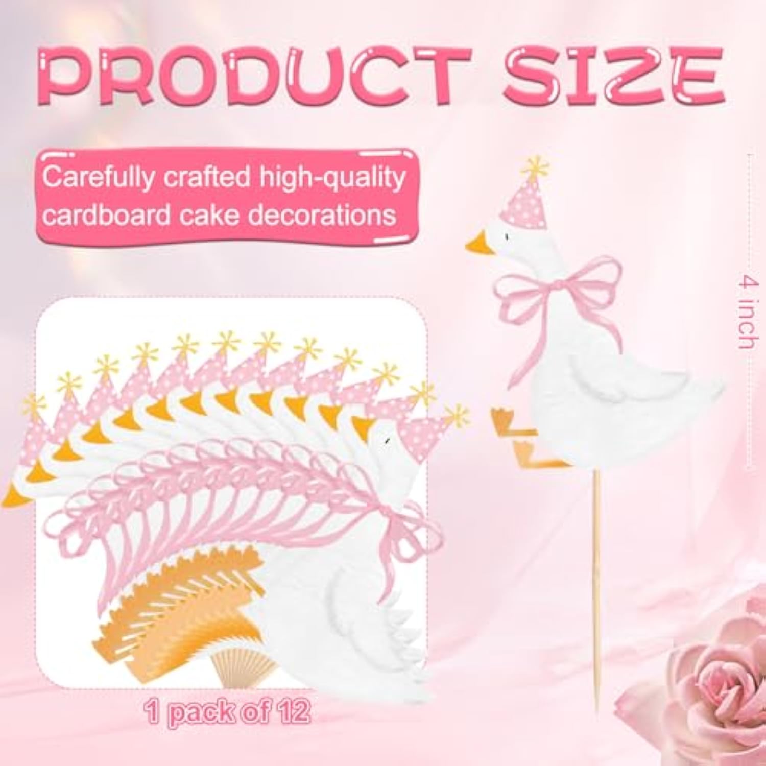 12 Pcs Silly Goose Cupcake Toppers Funny One Silly Goose Party Decoration Geese Cake Toppers For Girls Boys Baby Shower Birthday Party Supplies (Pink)