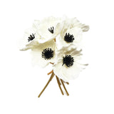 Real Touch White Anemone Bouquet - 10" Artificial Flowers For Home Decor, Weddings, Easter | Bendable Stems With Black Centers (7 Pack, Latex)
