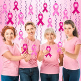 48 Pcs Breast Cancer Awareness Pink Ribbon Hanging Swirls