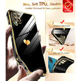 For Samsung Galaxy A12 Case: With Tempered Glass Screen Protector [2 Pcs]+ Full Camera Lens Protection, Love Heart Plating Girly Women Cute Luxury Soft Tpu Shockproof Case For Samsung A12, Black
