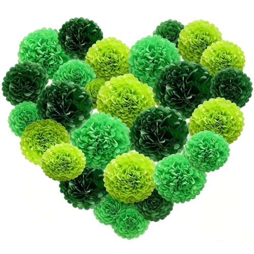 12 Pcs Paper Pom Poms Kit,Green Tissue Paper Pom Poms Flower Wall Decorations for Women Girls Happy Birthday Party , Baby Shower, Bridal Shower,Nursery Decorations
