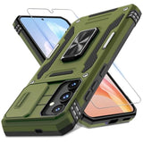 Case For Samsung Galaxy S24+ Plus With Slide Camera Cover+Screen Protector (1 Pack), Rotated Ring Kickstand Grade Shockproof Protective Cover-Olive Green