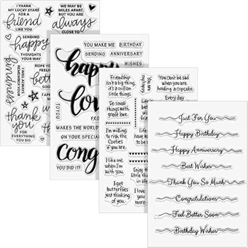 4 Sheets Words Clear Stamp Silicone Stamp Cards With Sentiments, Greeting Word