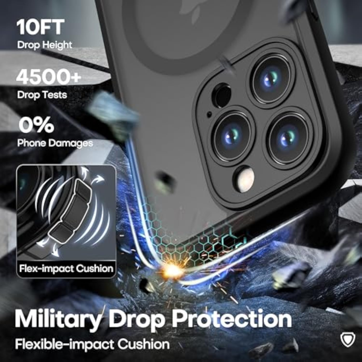 ImpactStrong Magnetic Guard Designed for iPhone 15 Pro Case with Camera Protection and Military Grade Drop Tested for MagSafe Compatibility - Slim Translucent Matte Phone Case 6.1 inches Black
