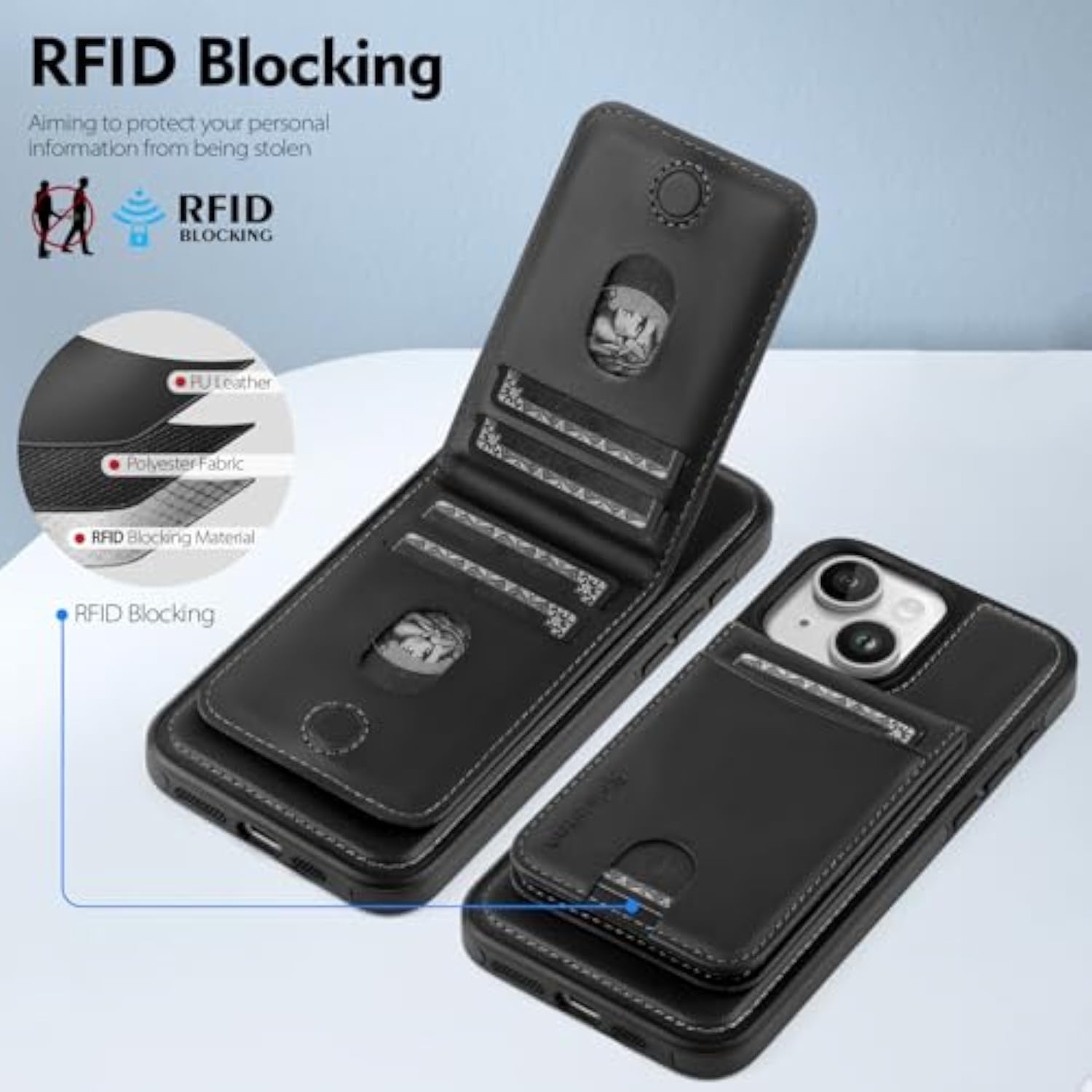 Compatible With Magsafe 2 In 1 Detachable For Iphone 15 Plus Wallet Case With Card Holder Women Men,Magnetic Pu Leather Rfid Blocking Flip Kickstand Credit Slots,For Apple 15 Plus,Black