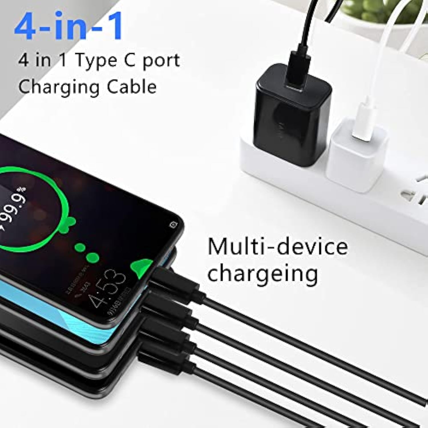 Short Usb C Multi Charging Cable,Usb C Male To 4 Type-C Male Charge Cable,4 In