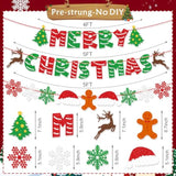 Pre-Strung Glitter Merry Christmas Banner For Christmas Decorations, With Santa Hat, Christmas Tree, Reindeer, Snowflakes, And Gingerbread Man, Christmas Party Supplies, Green