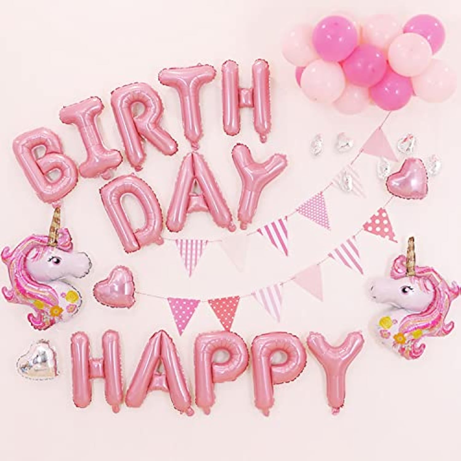 Pink Happy Birthday Balloons Banner, 16 Inch Mylar Foil Letters Balloon Sign For Birthday Party Decorations Photo Booth Backdrop