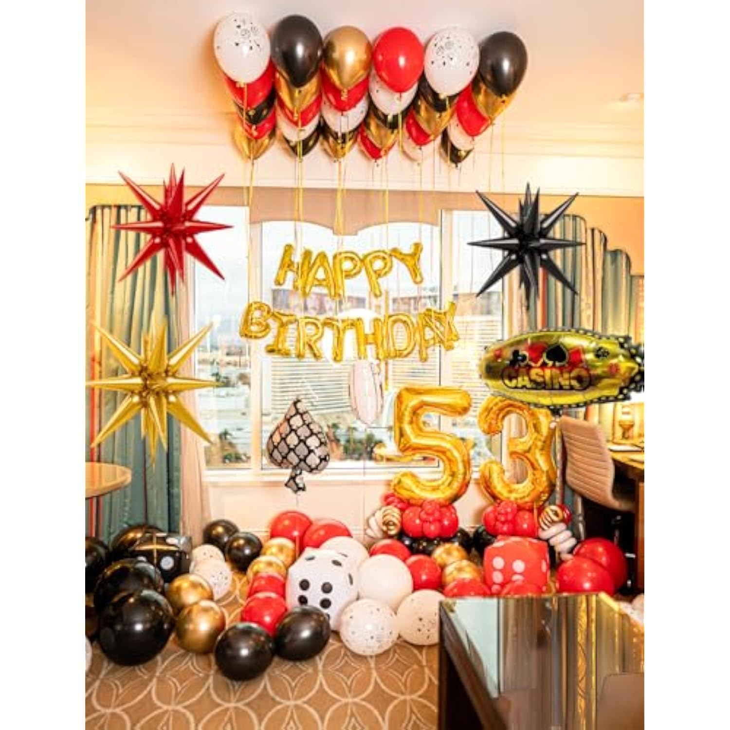 Casino Balloon Arch Garland Kit,149Pcs Casino Balloons Set Red Black And Gold Balloon With Dice, Starburst Foil Balloons For Casino Birthday Las Vegas Themed Game Night Poker Party Decorations