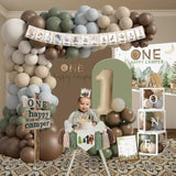 One Happy Camper Birthday Decorations, Camping 1St Birthday Party Supplies With Balloon Arch Balloon Box Backdrop High Chair Banner Crown Cake Topper Table Cloth