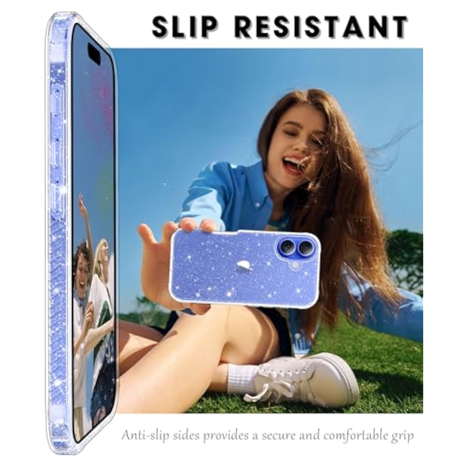 For 16 Case Clear Glitter, With Screen Protector + Camera Lens Protector, [Non-Yellowing] Shockproof Protective Phone Case, Women Girl Cute Cover For 16 6.1 Inch - Sparkle Clear