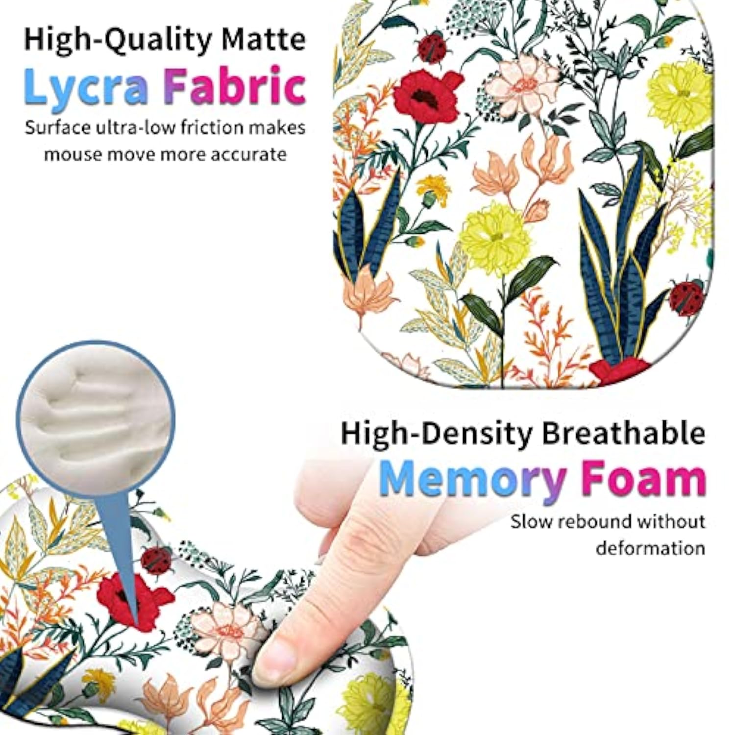 Cute Small Mouse Pad + Mouse Wrist Rest Support Set + Coaster, Ergonomic Memory Foam Mouse Wrist Rest For Laptop Computer Office Home Working Gaming, Beautiful Floral
