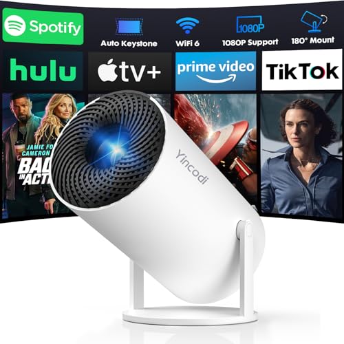 [Built-In Apps] Mini Projector With Wifi And Bluetooth, Native 1080P Portable Movie Projector For Bedroom, Android 12, Auto Vertical Keystone, 180° Rotation, Compatible With Hdmi/Usb/Tv Stick/Laptop