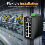 8-Port Industrial Fast Ethernet Din-Rail Mini Switch, Ti-Elc80, 8 X 10/100Mbps Ports, Ip30 Rated Housing, 1Gbps Switching Capacity, Black
