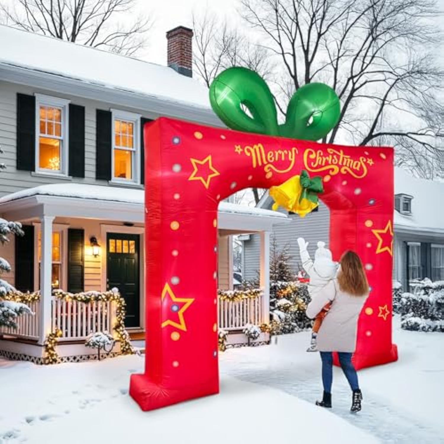 10 Ft Christmas Inflatable Outdoor Decoration, Giant Red Present Box Christmas Archway Inflatable, Christmas Blow Ups Bu