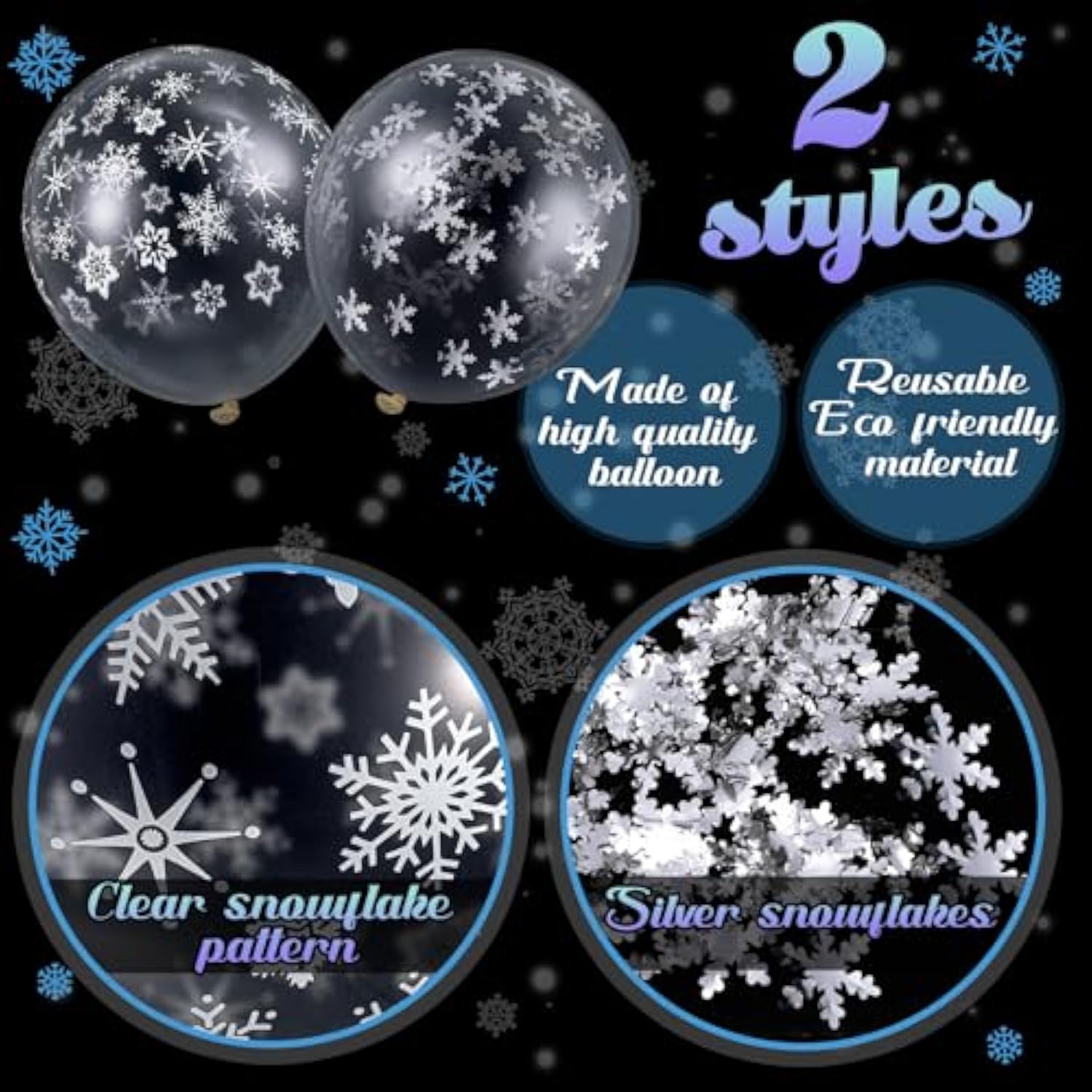 72 Pieces Winter Clear Snowflake Balloons Transparent Snowflakes Balloon Glitter Confetti Balloon 12 Inch Clear Latex Balloons Wonderland Decorations For Christmas Birthday Party