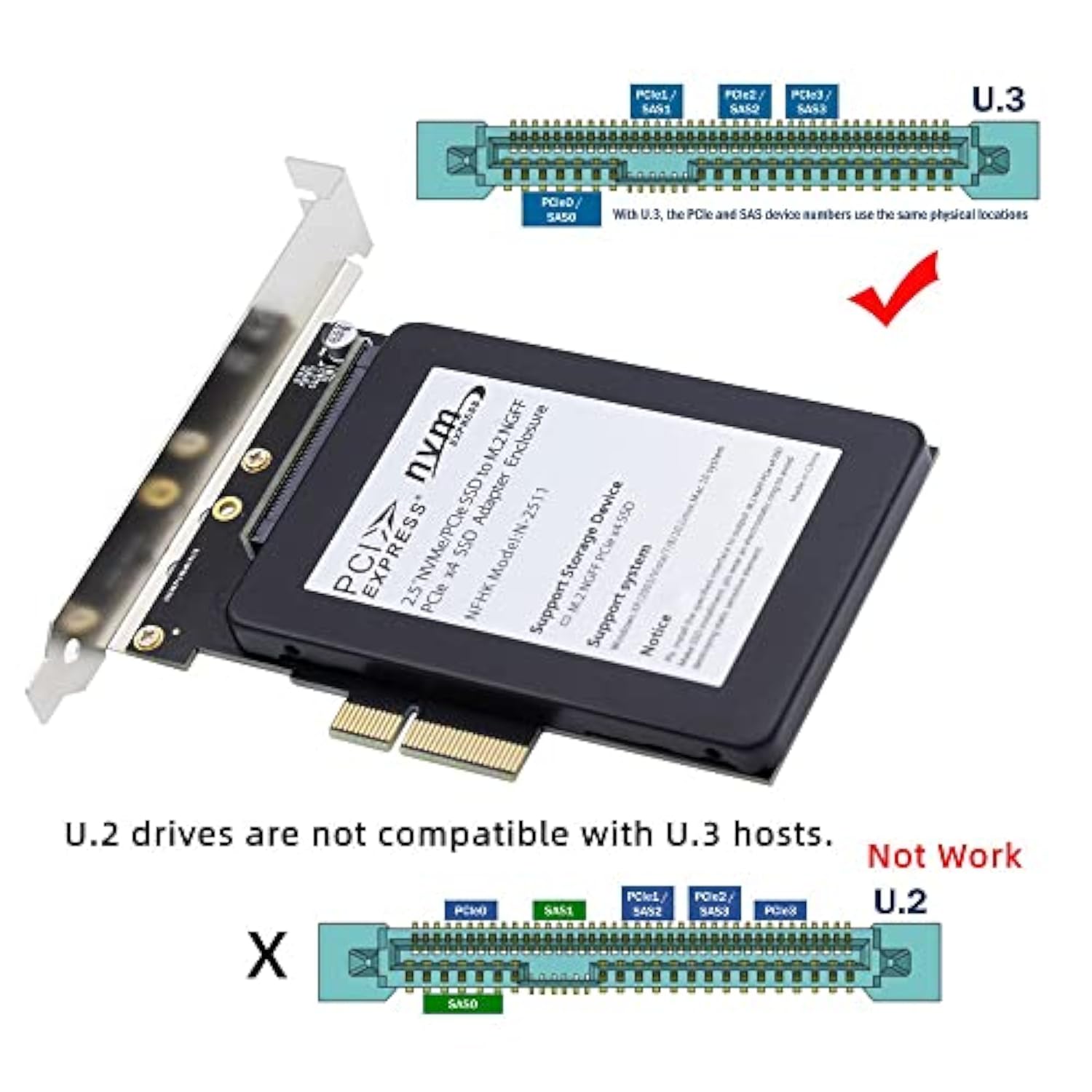 xiwai PCI-E 4.0 X4 Lane to NVMe PCIe SSD U.3 U3 Kit SFF-8639 Host Adapter for