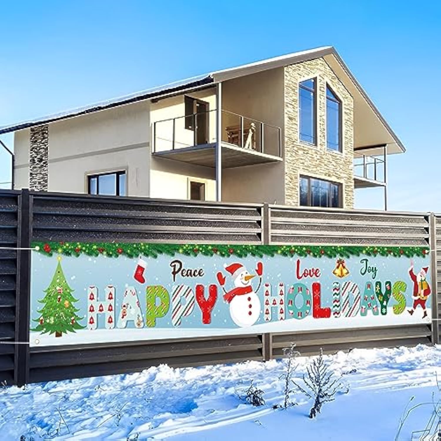 Pace Love Joy Happy Holidays Banner, Blue Merry Christmas Yard Banner, Xmas Holidays Christmas Decorations 2026 Outdoor Indoor