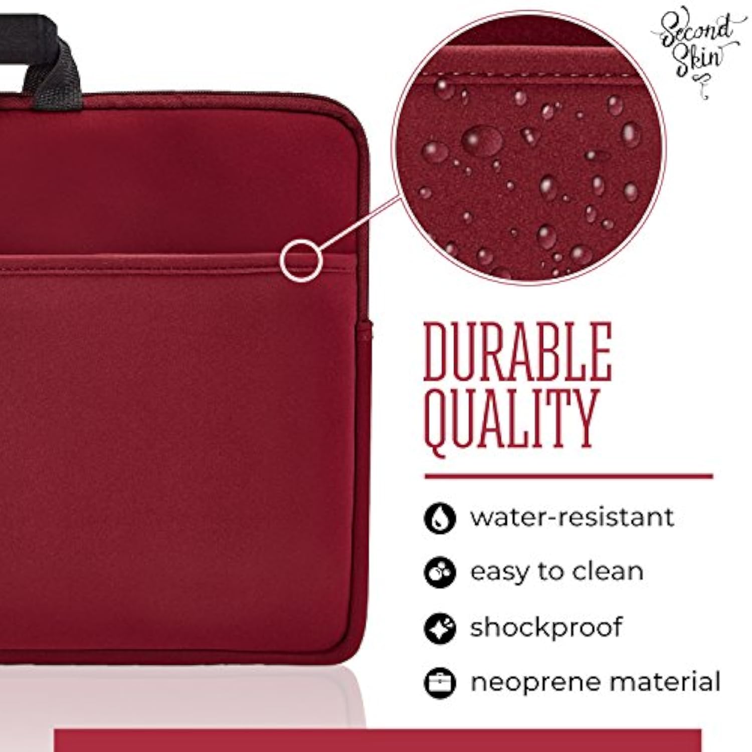Second Skin 17" Laptop Sleeve Waterproof Laptop Bag, Protective Drop-proof Case for Macbooks, Notebooks, or Ultrabooks, Slim with Handles & Extra Storage Pocket Wine