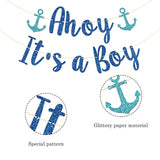 Ahoy It'S A Boy Banner, Sailor Themed Party Decor, Baby Shower Gender Reveal, Nautical Party Decorations (Blue Glitter)