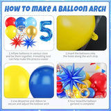 Red Yellow Blue Balloon Garland Arch Kit With Navy Blue 40 Inch Number 5 Balloon, 5Th Birthday Decorations For Boy With Star Foil Balloons For Kid 5 Year Old Theme Party Baby Shower Graduation