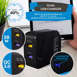 Usb Wall Charger 28W Dual Port Qc3.0 Amps Fast Charging Block With Led Indicator, Usb Cube Adapter Plug In Gift Box For Iphone 14 13 12 11 Pro Max Xr Xs, Samsung, Android Phones, Tablet (Black)