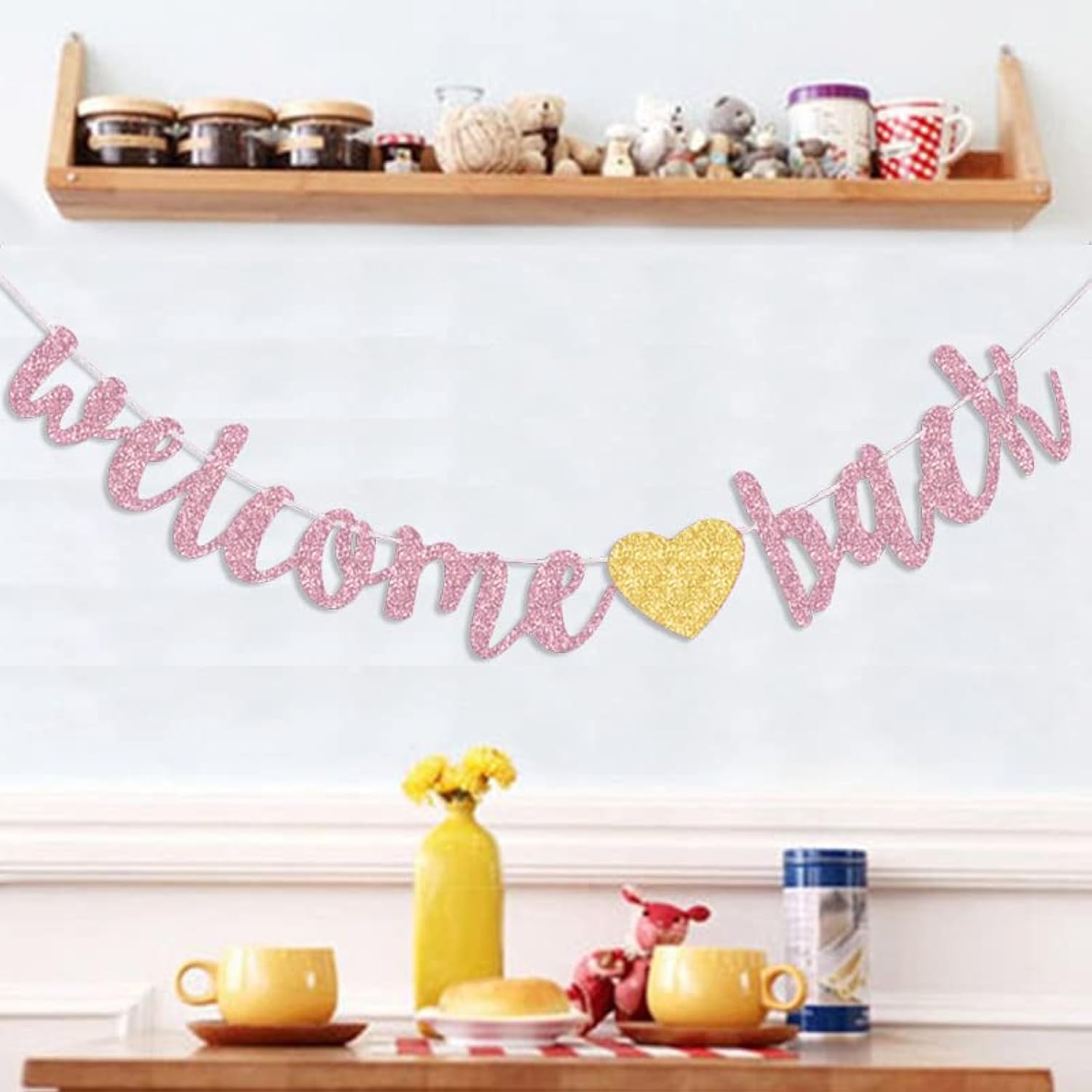 Welcome Back Banner Returning Home Party Paper Sign Teenager Homecoming Returning Home Retiring From The Army Decorations, Rose Gold
