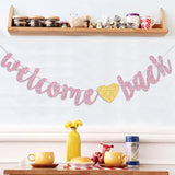 Welcome Back Banner Returning Home Party Paper Sign Teenager Homecoming Returning Home Retiring From The Army Decorations, Rose Gold