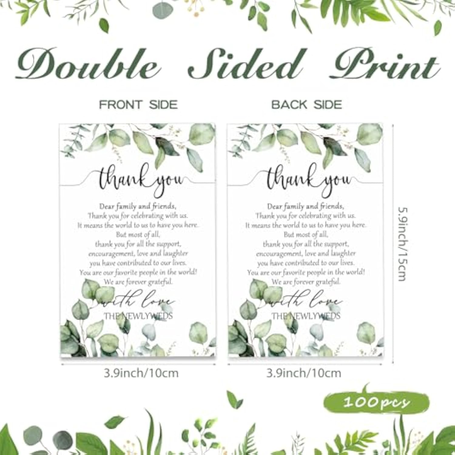 100 Pieces Wedding Thank You Cards Thank You Place Setting Wedding Greenery Place Cards 4 X 6 Inches For Party Reception Rehearsal Dinner Bridal Shower (Eucalyptus)